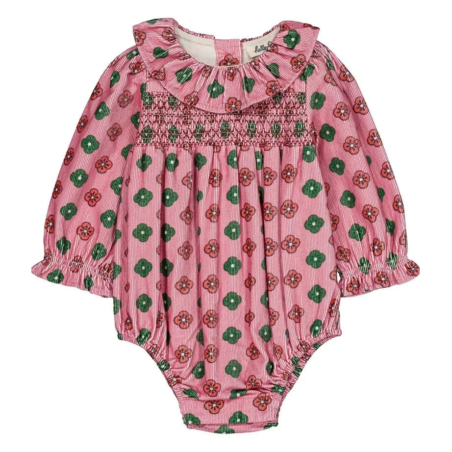 Hello Simone - Almond Ribbed Velvet Ruched Romper | Pink