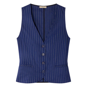 Sessùn - Fernando Linen Striped Sleeveless Blouse | Navy Blue