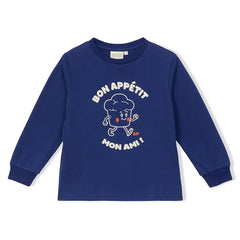 Arsène et Les Pipelettes - "Bon Appétit, My Friend" Organik Pamuk Tişört | Lacivert