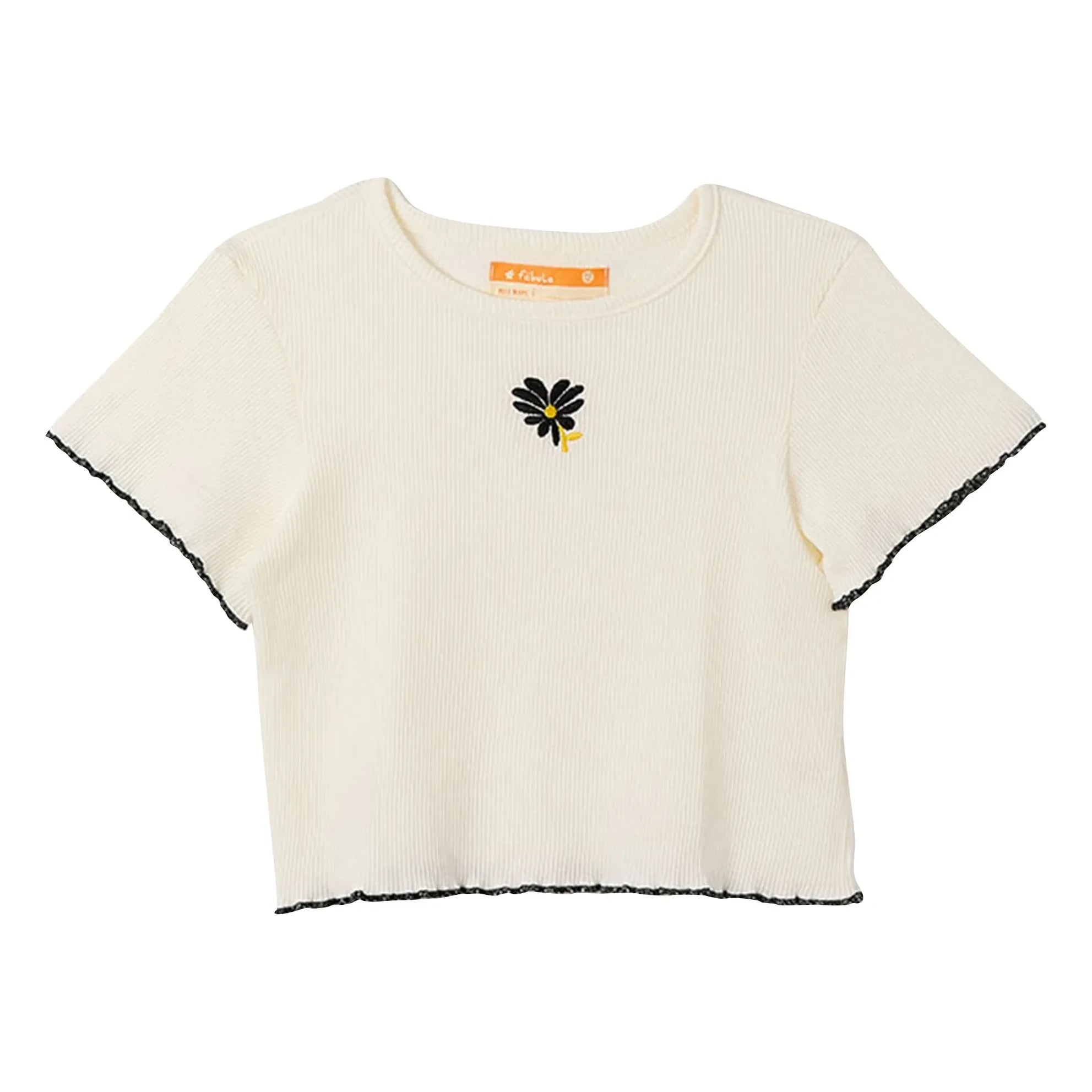 Fabula - Ribbed Floral T-Shirt | White