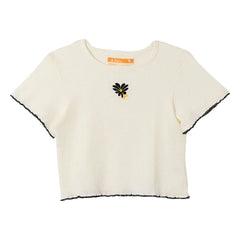 Fabula - Ribbed Floral T-Shirt | White