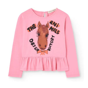 The Animals Observatory - Scamper Horse Organik Pamuk Fırfırlı Tişört | Pembe