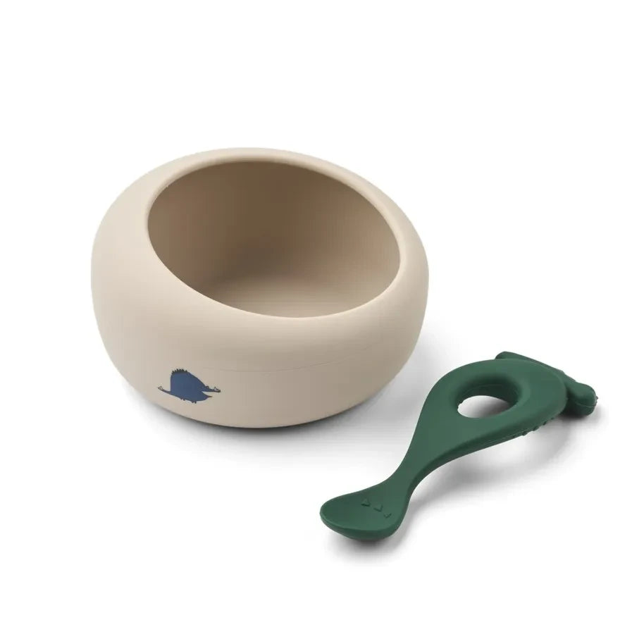 Liewood - Sparia Silicone Bowl and Spoon | Dino Roar/Sandy
