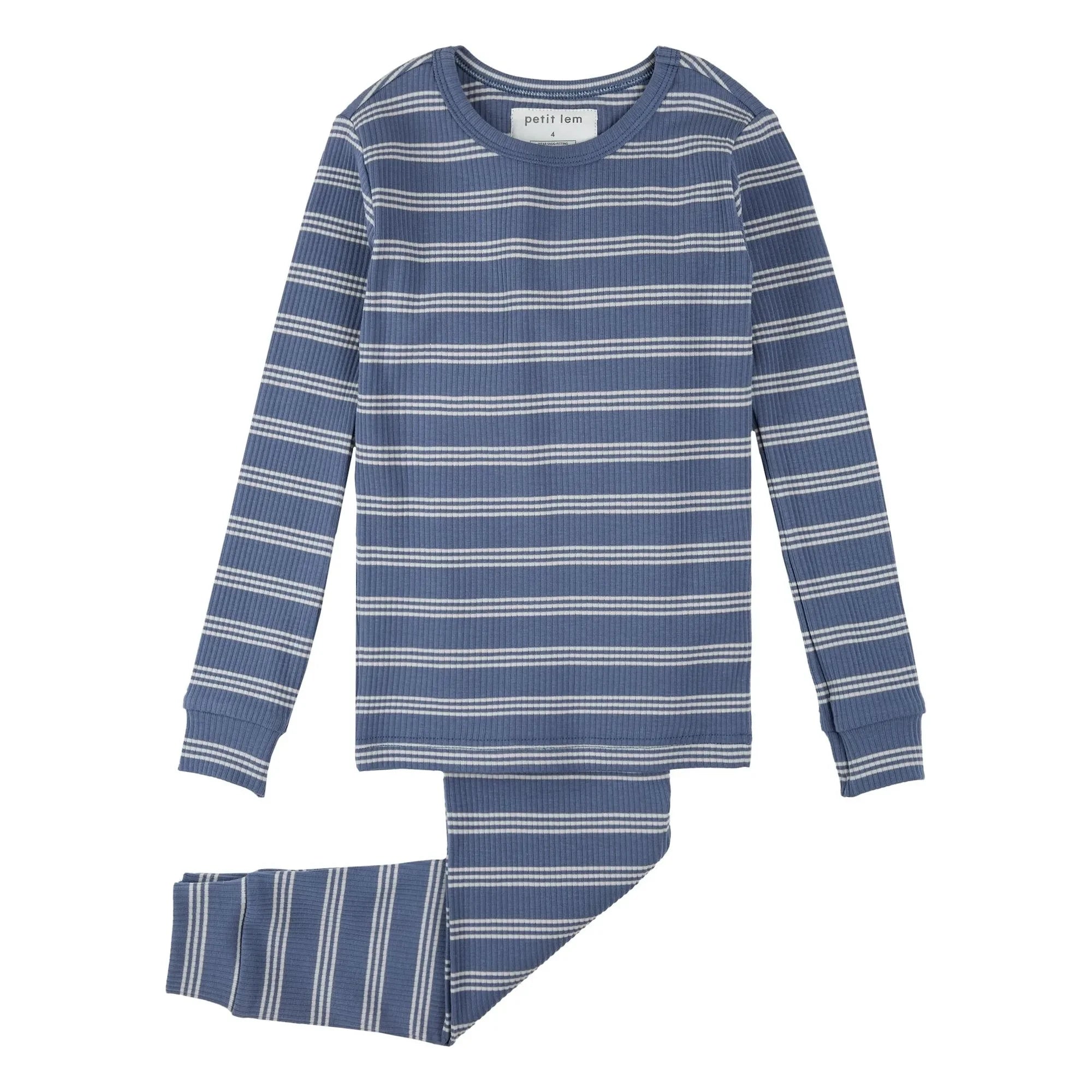 Petit Lem - Striped Modal and Organic Cotton Ribbed Pajamas | Blue