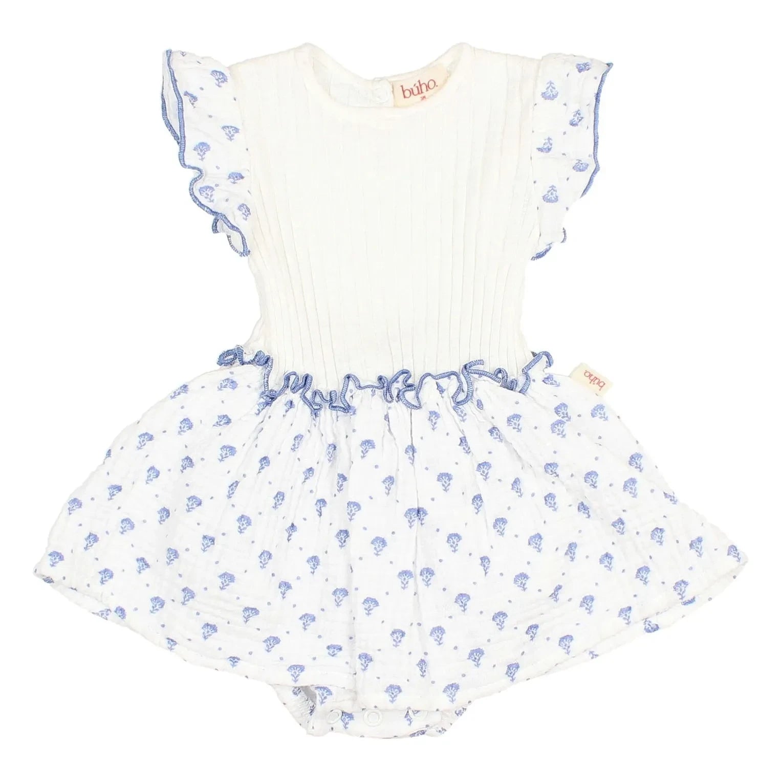 Búho - Bali Floral Pattern Organic Cotton Romper Dress | Indigo Blue