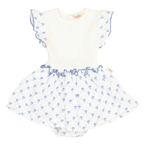 Búho - Bali Floral Pattern Organic Cotton Romper Dress | Indigo Blue
