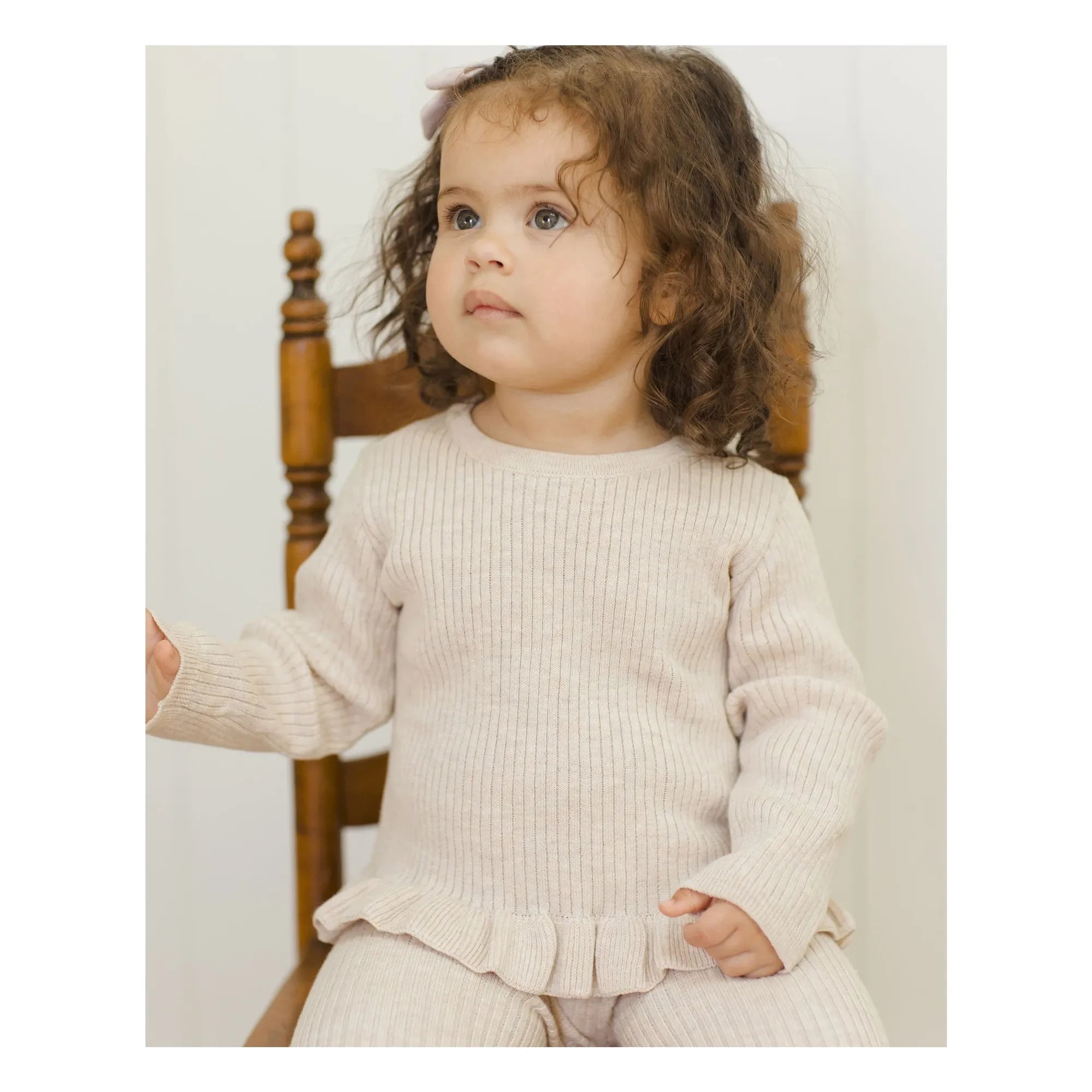 Quincy Mae - Peplum Organic Ribbed Knit T-Shirt | Oatmeal