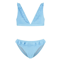 Beachlife - Textured Ruffled Swimsuit | Light Blue