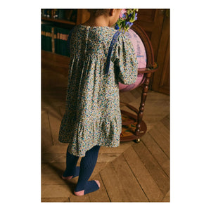 Louise Misha - Isatys Dress with Floral Pattern in Thin Velvet | Blue