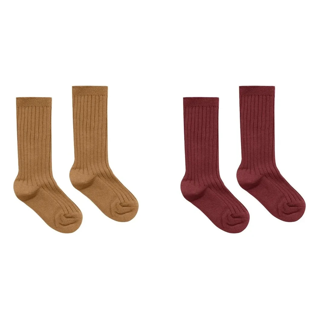 Rylee + Cru - 2 Pairs of Ribbed Socks Set | Burgundy