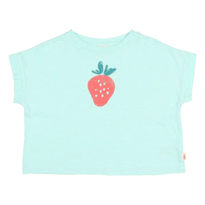 Búho - Strawberry Patterned Organic Cotton T-Shirt | Aqua