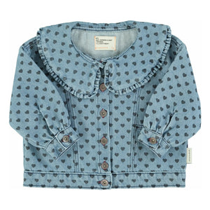 Piupiuchick - Jean jacket with heart Claudine collar | Light Blue