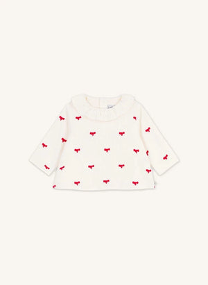 Petit Bateau - Organik Pamuklu Kadife Düğümlü Bluz | Ekru