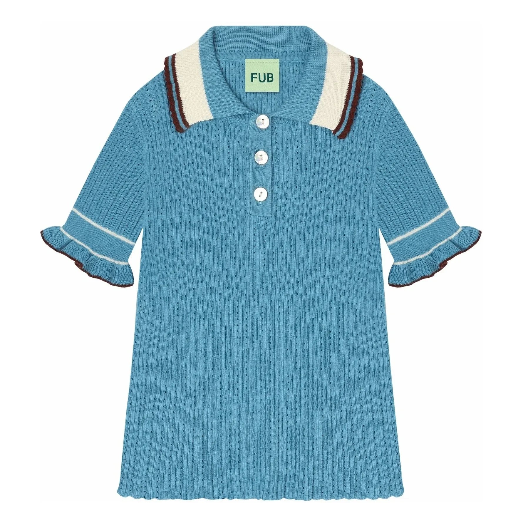 FUB - Polo Pointelle Fine Organic Cotton Knit | Azure Blue