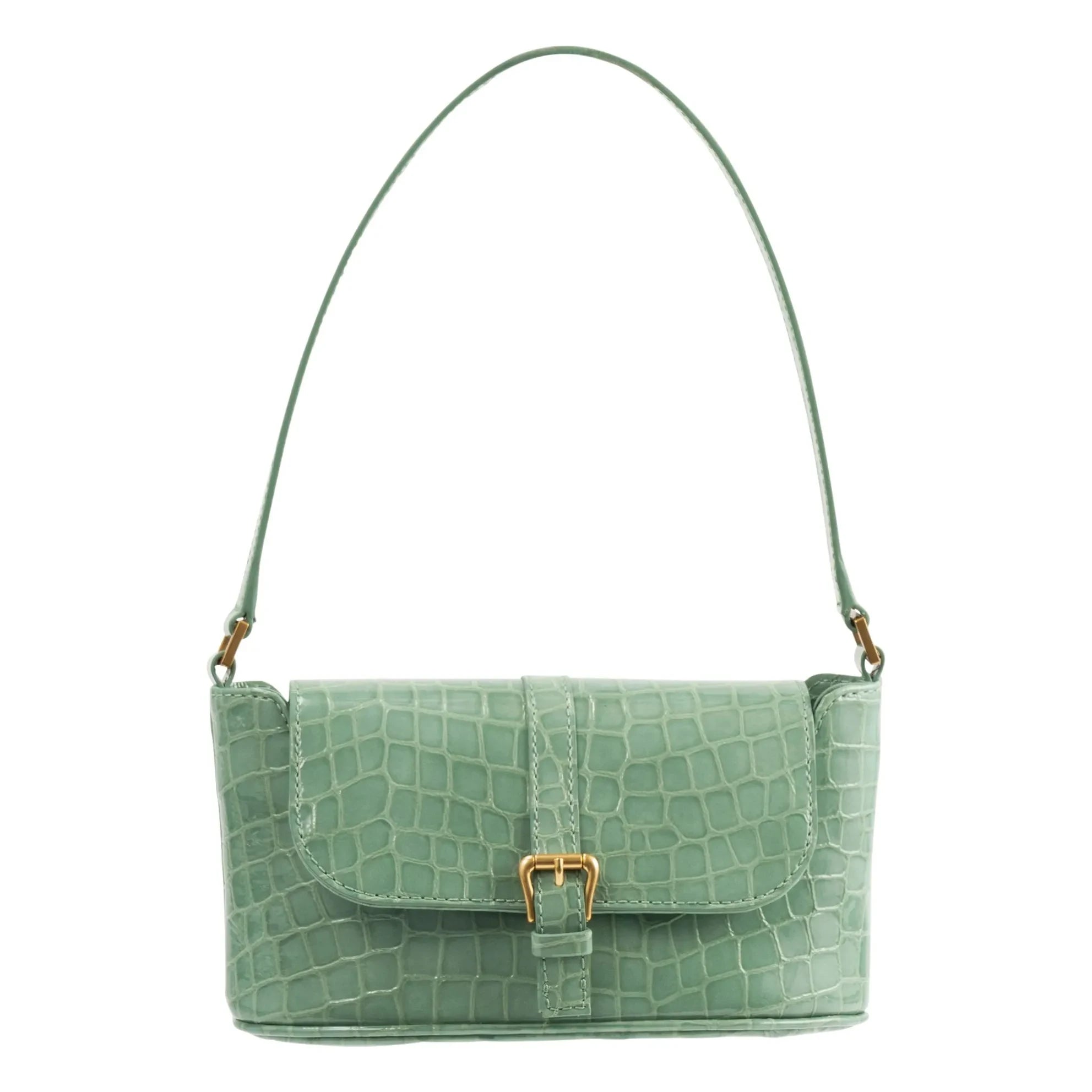 BY FAR - Miranda Baguette Crocodile Pattern Leather Bag | Mint Green