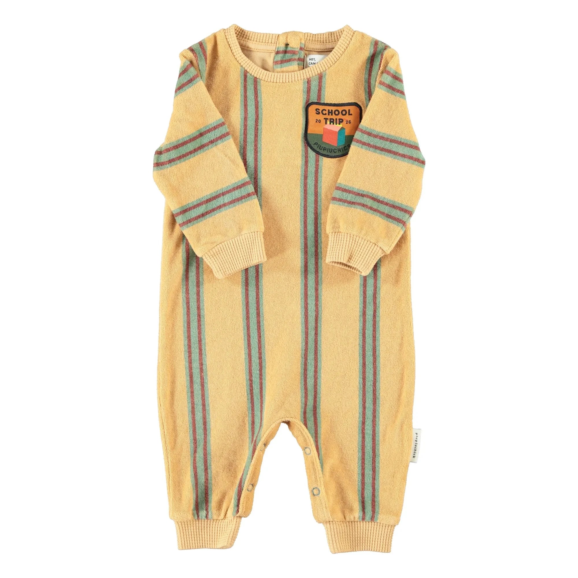 Piupiuchick - Striped Organic Cotton Terry Romper | Yellow