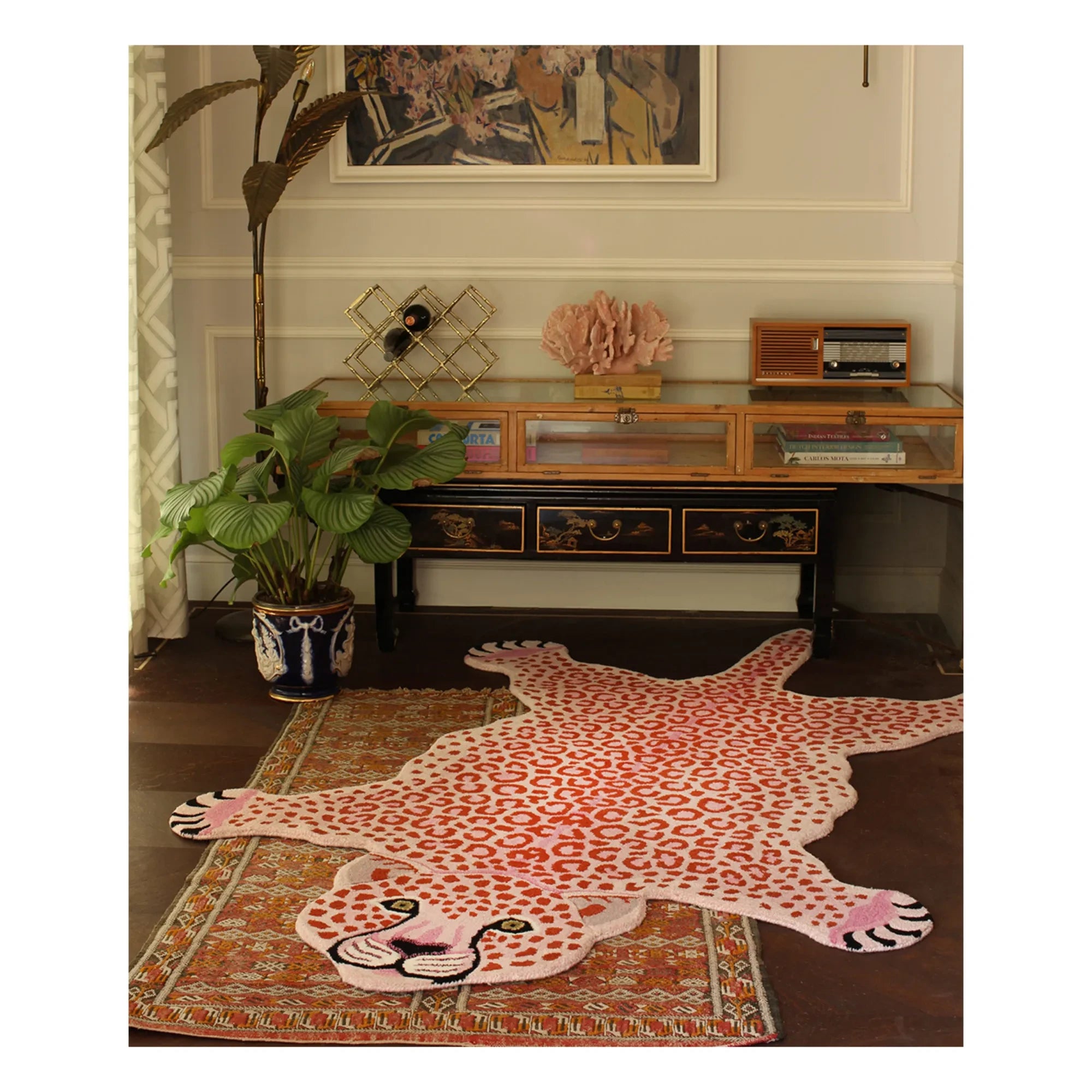 Doing Goods - Pink Wool Leopard Pattern Rug | Pink