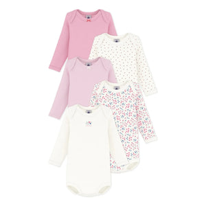 Petit Bateau - Pack of 5 Organic Cotton Floral Bodysuits | Pink