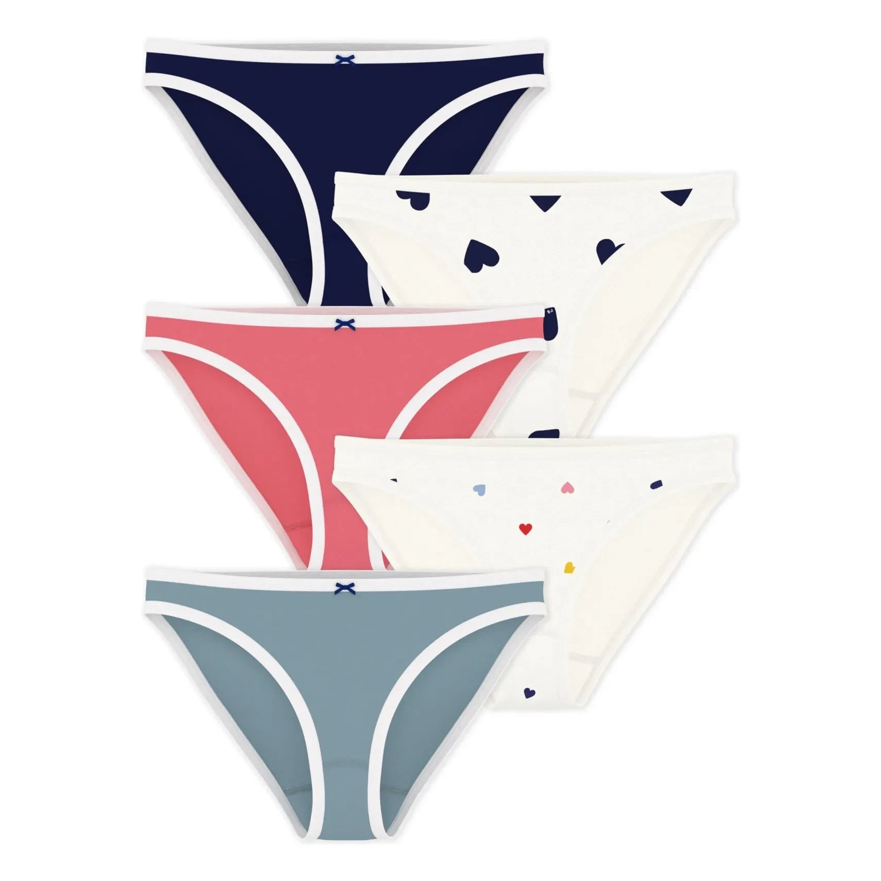 Petit Bateau - 5-Pack Organic Cotton Heart Underwear Set | Blue