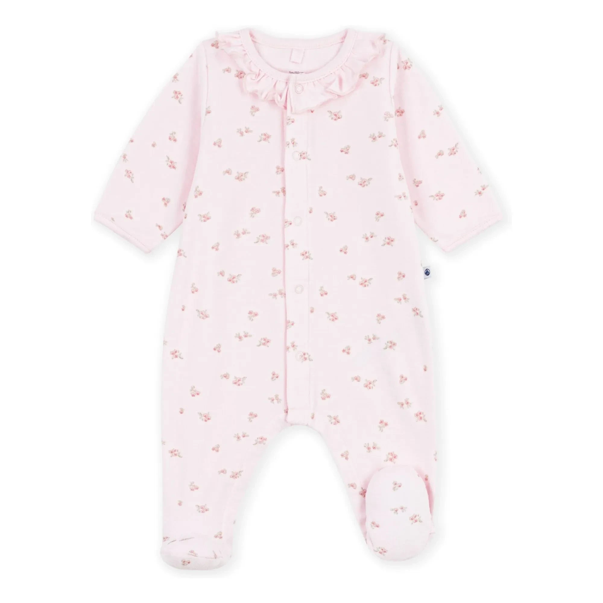 Petit Bateau - Çiçekli Kadife Pamuklu Organik Pijama | Açık Pembe