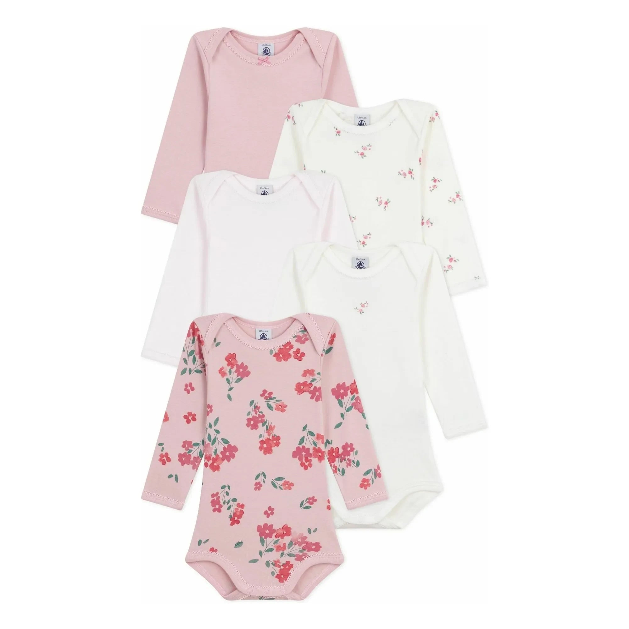 Petit Bateau - Set of 5 Floral Bodysuits | Pink