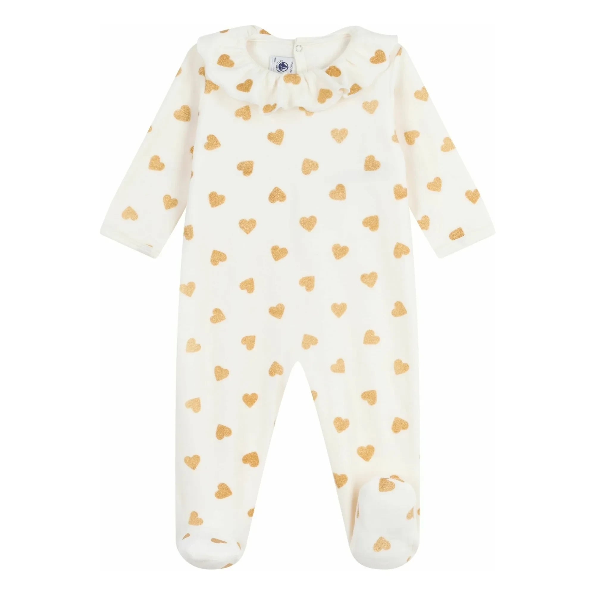 Petit Bateau - Dors Bien Payetli Kalp Yaka Pijama Organik Pamuk | Ekru