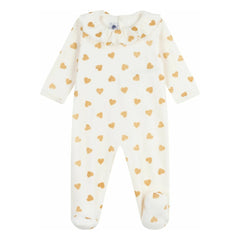 Petit Bateau - Dors Bien Payetli Kalp Yaka Pijama Organik Pamuk | Ekru