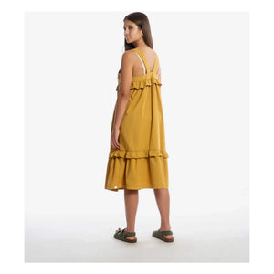 Matona - Mi-Long Ruffle Dress Organic Cotton | Mustard