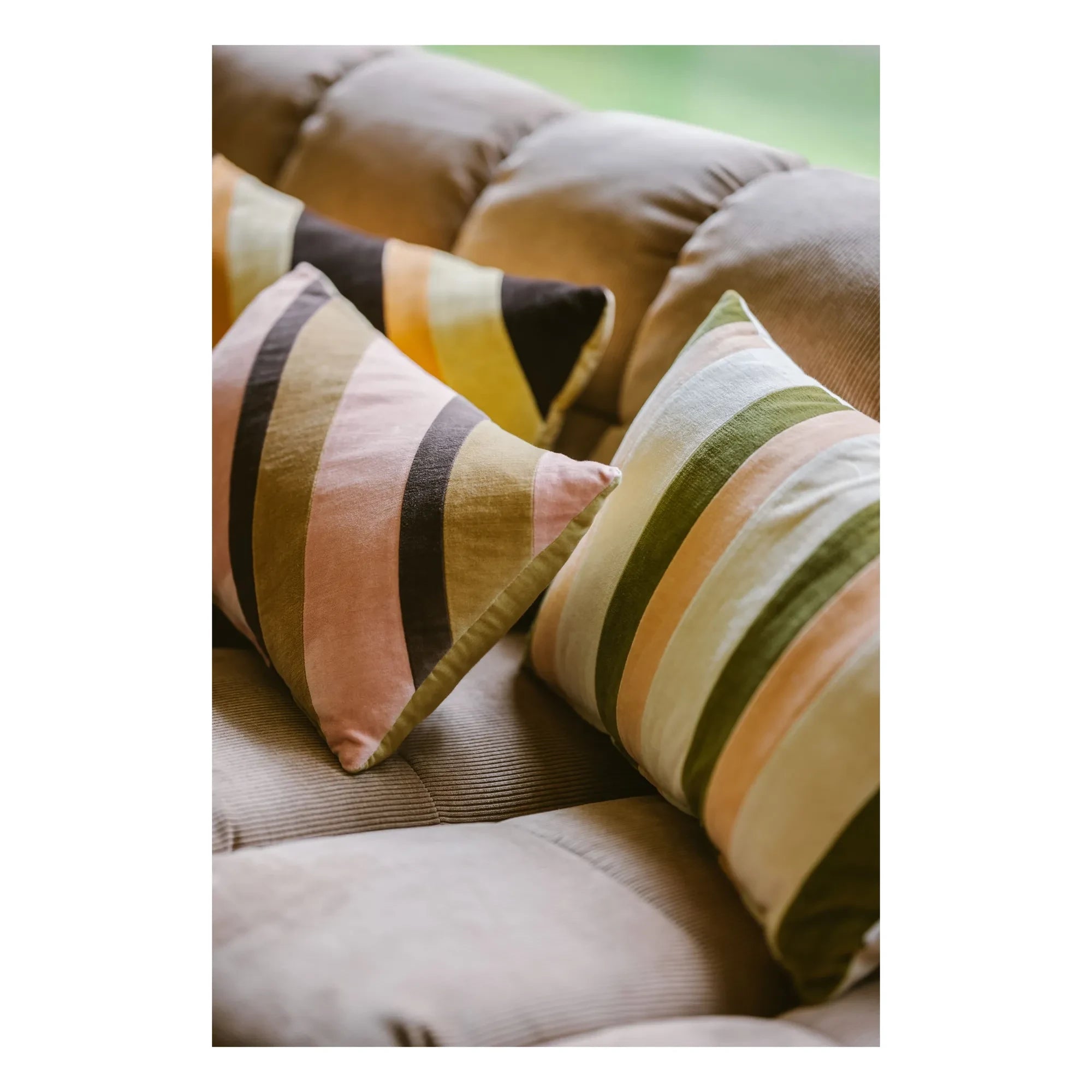 HKliving - Striped Velvet Pillow | Cream
