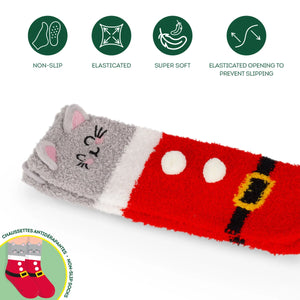 Legami - Kids' Christmas Slipper Socks Kitty Santa - A Perfect Fit!