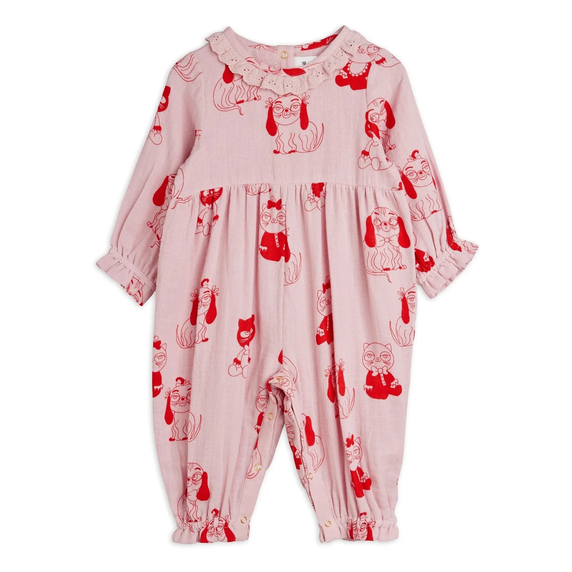 Mini Rodini - Organic Cotton Animal Romper | Pink