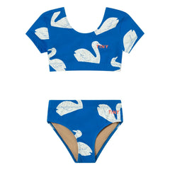 Tinycottons - Short Sleeve Swimsuit Swans | Blue