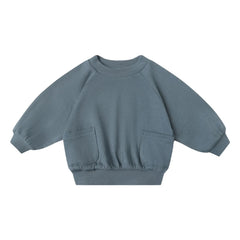 Quincy Mae - Pointelle organik pamuklu sweatshirt | Gri mavi