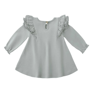 Quincy Mae - Organic Cotton Ruffled Dress | Gray Blue