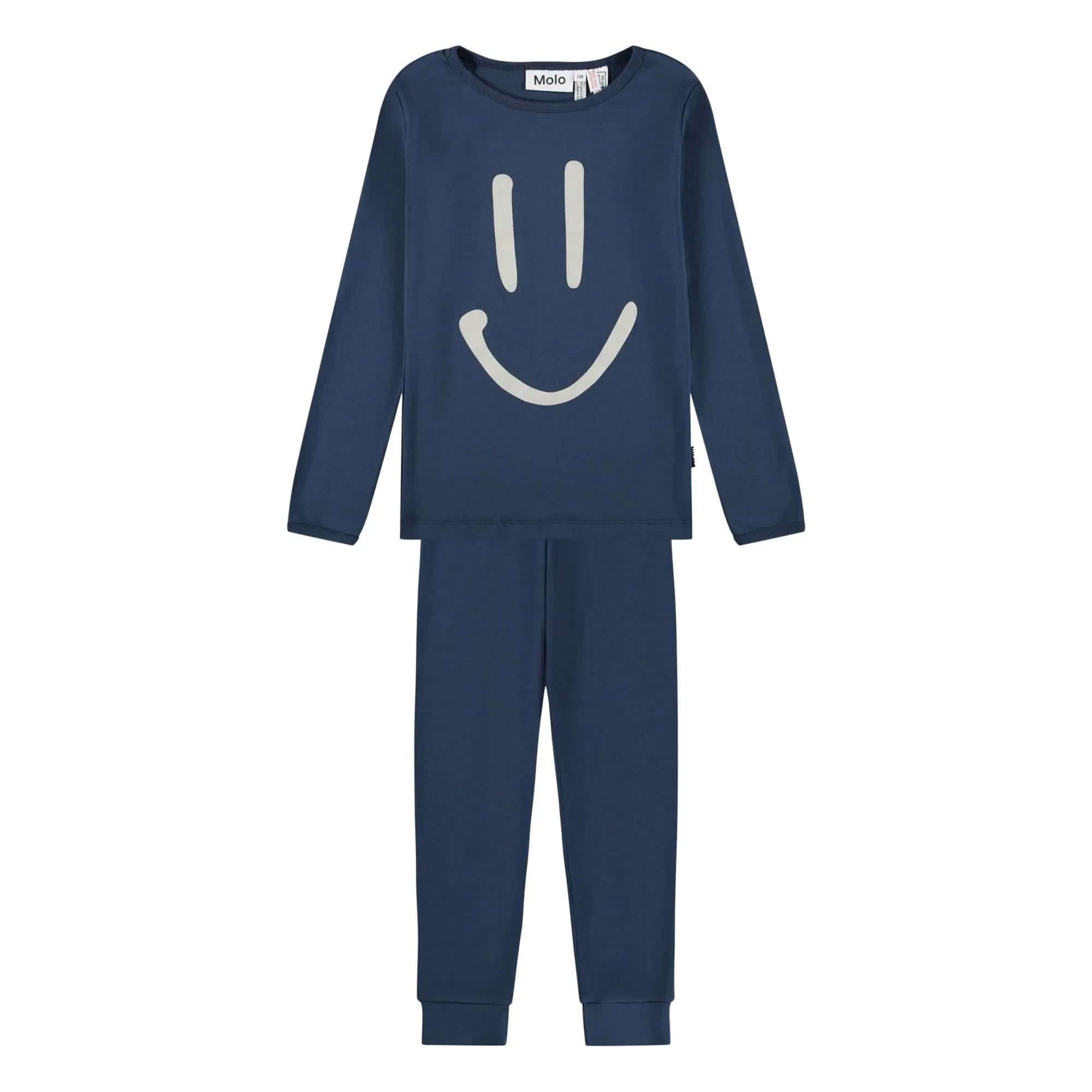 Molo - Lue Smiley Organic Cotton Pajamas | Navy Blue