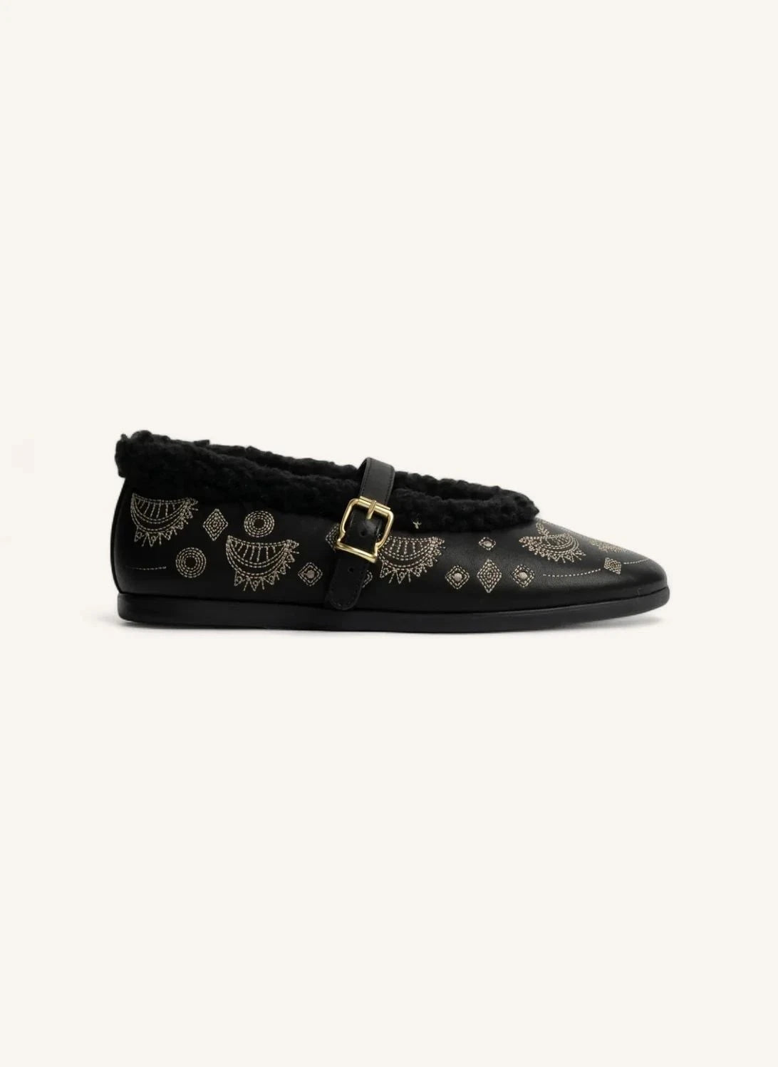 Posa - St. Moritz Bohemian Leather Ballerina Shoes | Black