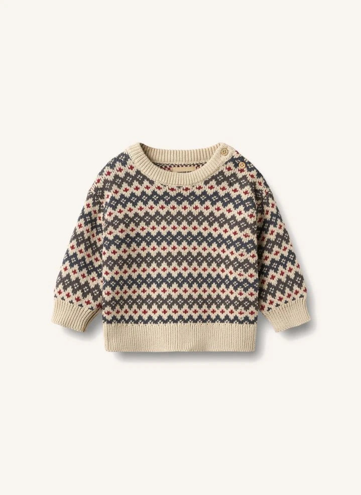 Wheat - Harlow Organic Cotton Baby Jacquard Sweater | Beige