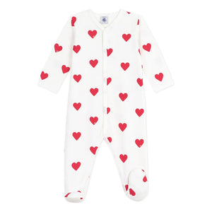 Petit Bateau - Sleepsuit with Hearts in Fleece Pajamas | White