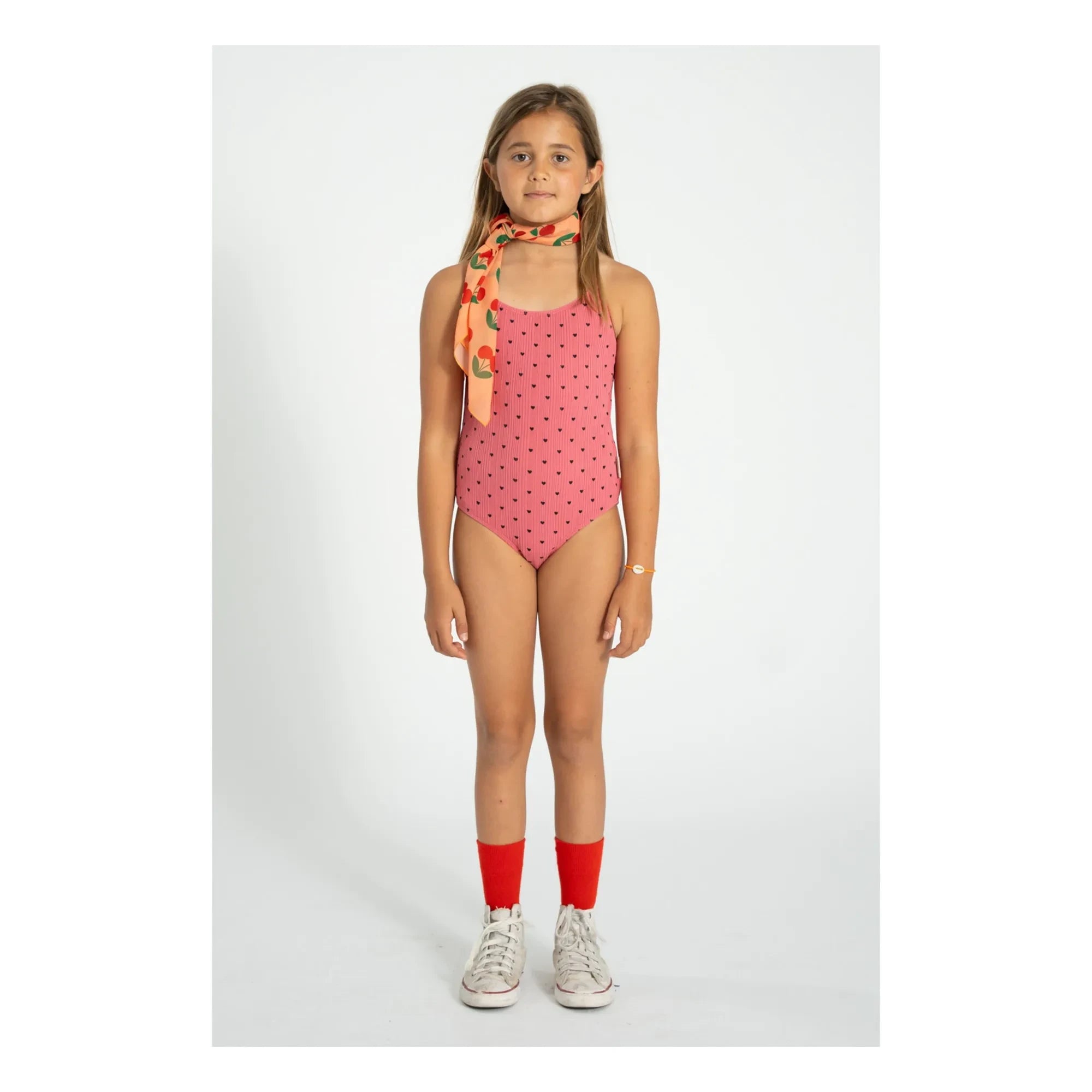 Piupiuchick - Ribbed Heart Organic Cotton Swimsuit | Pink