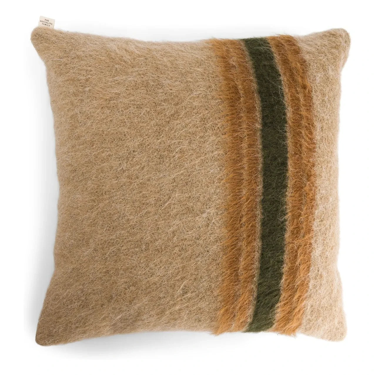 The Socialite Family - Striped mohair square pillow | Brown