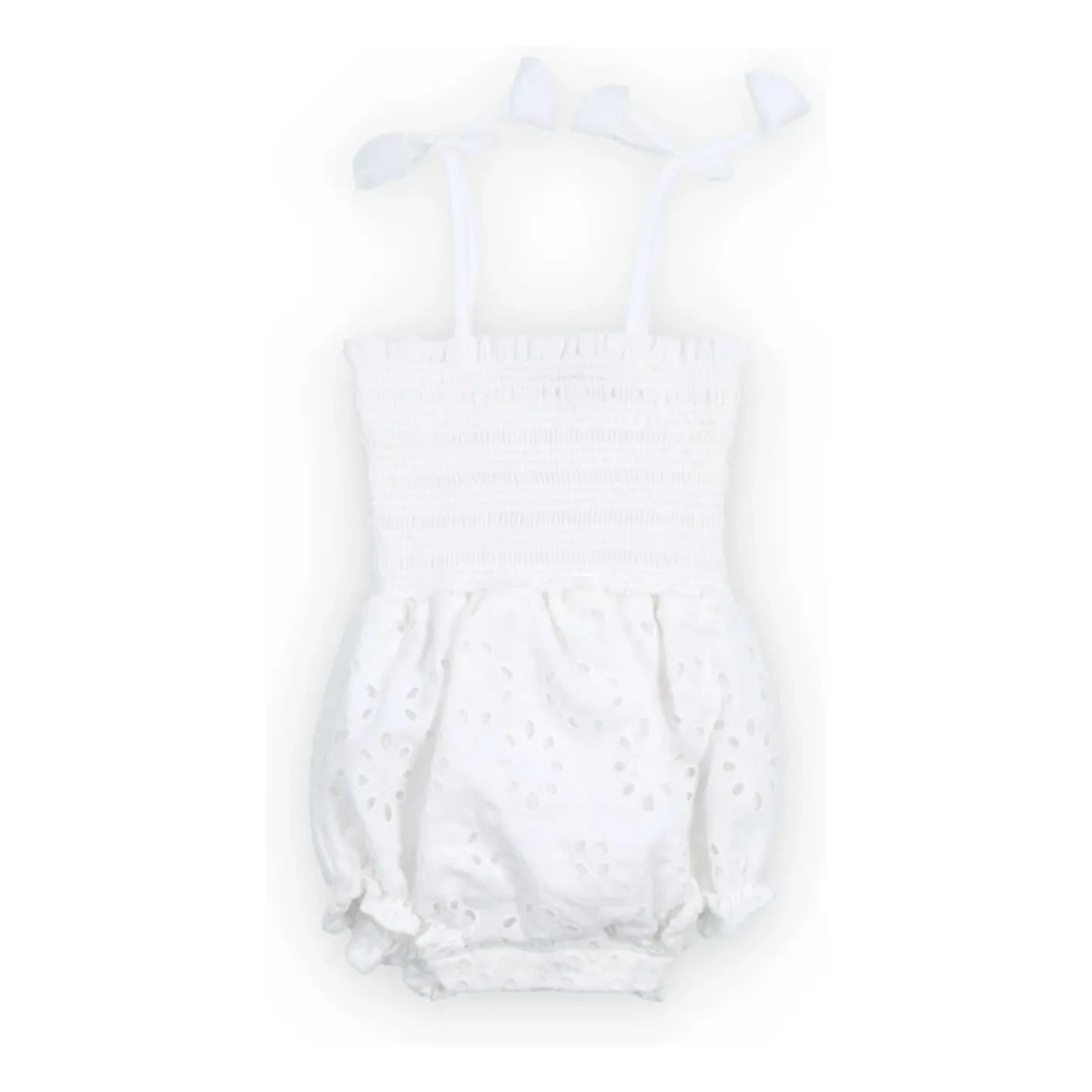 The New Society - Sakura Embroidered English Romper | White