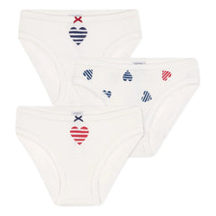 Petit Bateau - Set of 3 Striped Heart Organic Cotton Underwear | Ecru