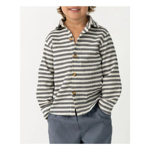 Donsje - Leom Striped Organic Cotton Shirt | Navy Blue