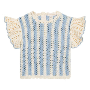 Louise Misha - Lyse Striped Mesh T-shirt | Blue
