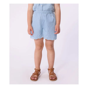 Petit Bateau - Organic Cotton Chambray Heart Shorts | Light Blue