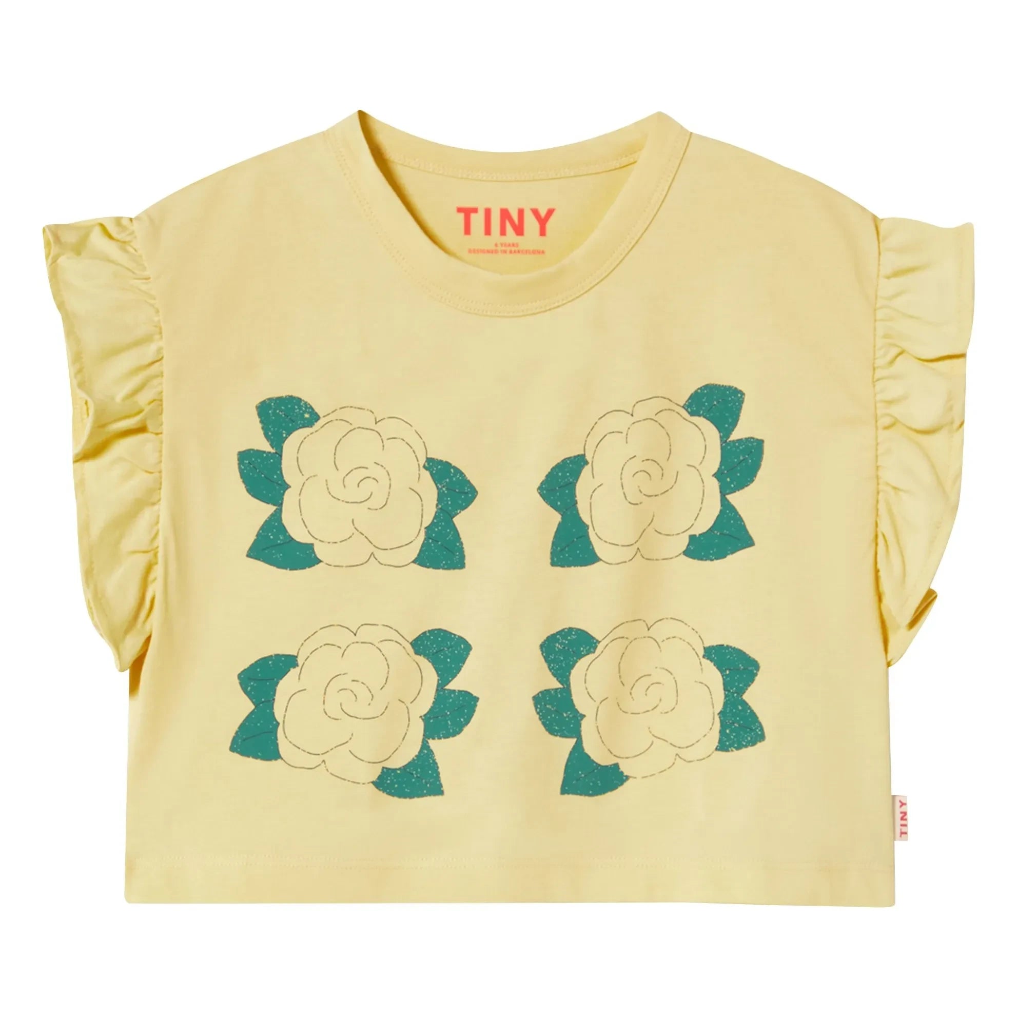 Tinycottons - Organic cotton pink ruffled T-shirt | Pale yellow