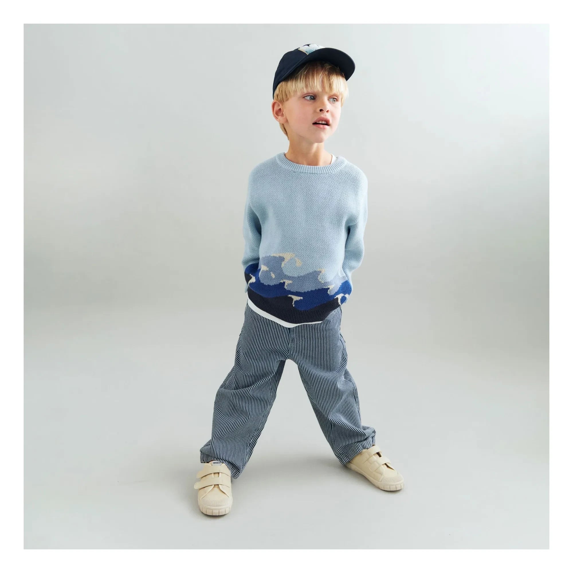 Wheat - Knud Vagues Organic Cotton Jacquard Sweater | Light Blue