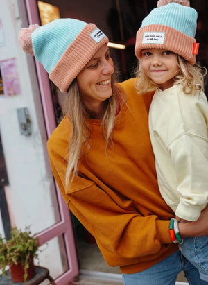 Hello Hossy - Color Block Pom-Pom Organic Cotton Beanie | Blue