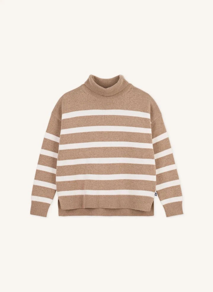 Petit Bateau - Striped Wool Turtleneck Sweater | Beige