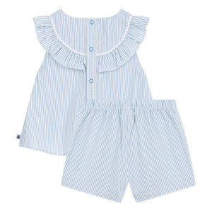 Petit Bateau - Seersucker Organic Cotton Blouse and Shorts Set | White